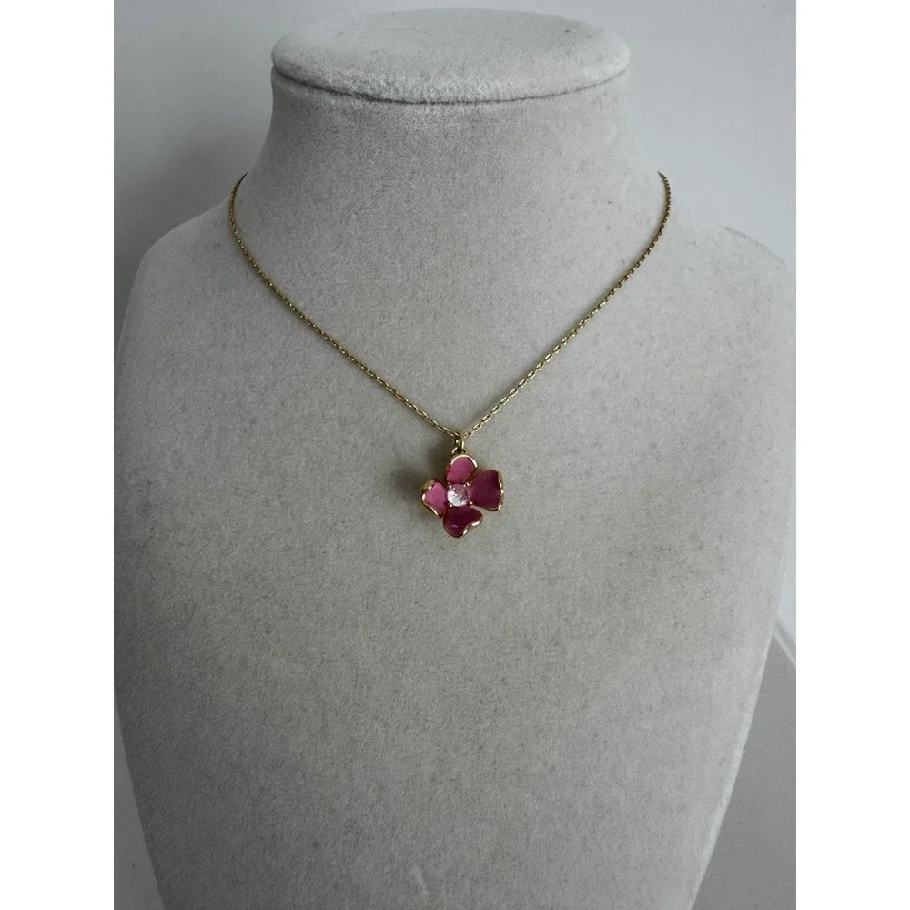 Kate Spade New York New Bloom Pink Color Flower Pendant Necklace NWT Gold